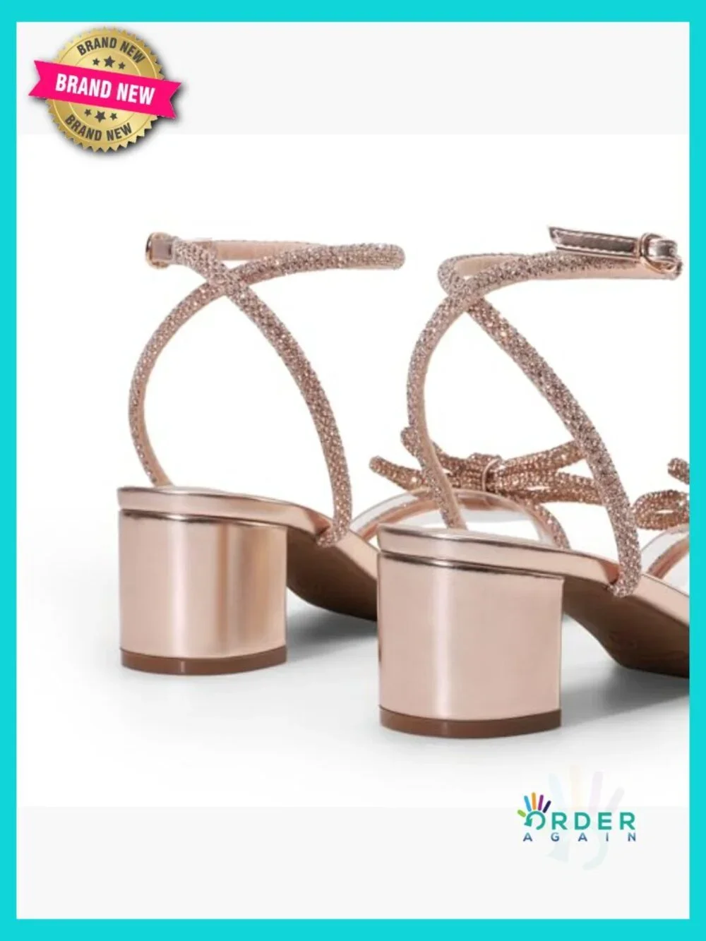 Double Bow Rhinestone Crystal Sandals Low Chunky Heels Slingback Dress Shoes